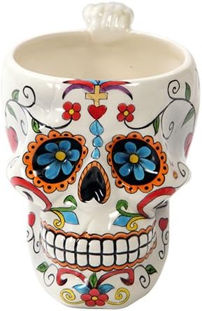 Pacific Giftware Colorful Day of The Dead Skull Drinking Mug Home Decor - sugar skull tumbler with straw