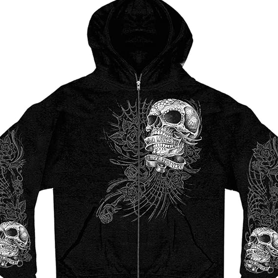 Hot Leathers - sugar skull zip up hoodie mens