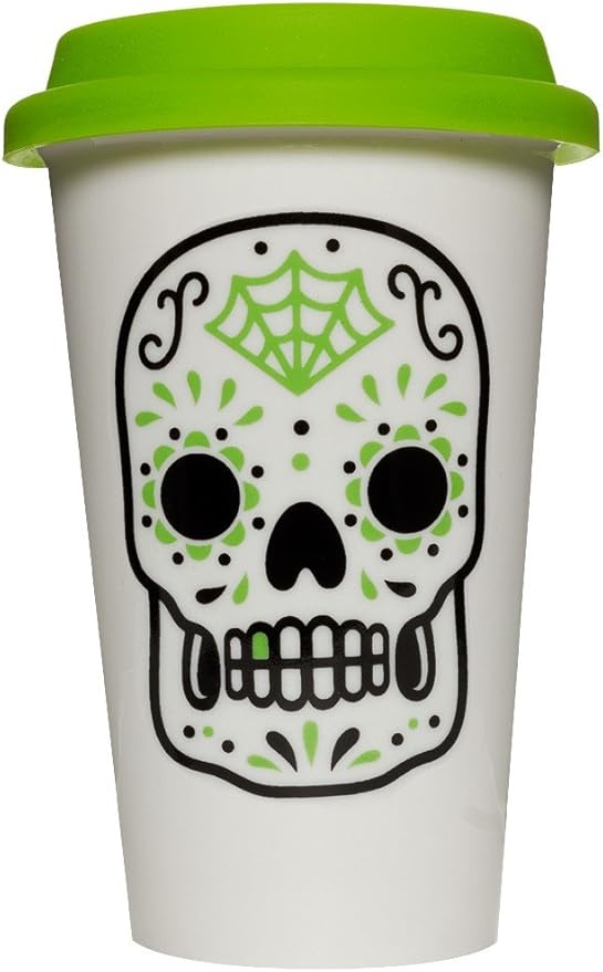 Green Sugar Skull Tumbler from Sourpuss - sugar skull tumbler with straw