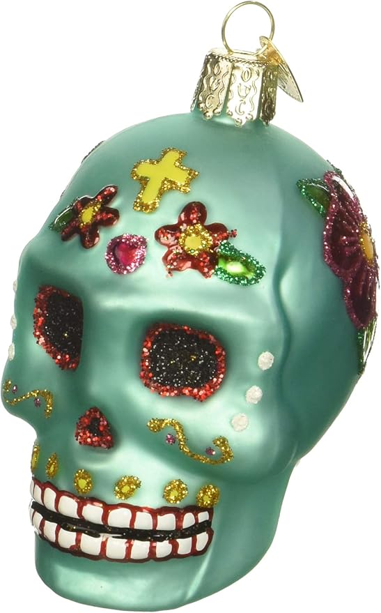 Old World Christmas Day of the Dead Sugar Skull Glass Blown Ornament for Christmas Tree, Handcrafted Holiday Decoration, Day of the Dead Collection - sugar skull christmas ornament