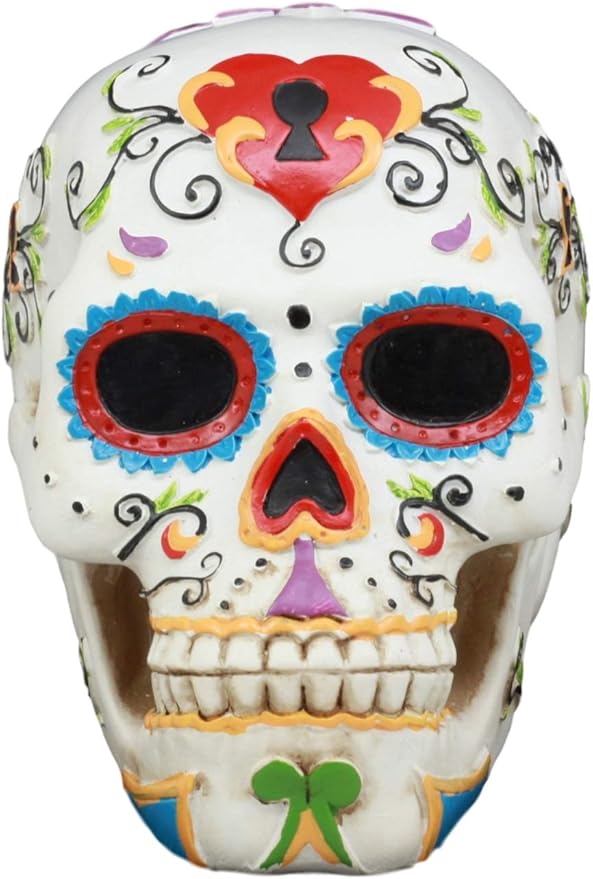 Gifts & Decor Ebros White Floral Sunny Day of The Dead Sugar Skull Statue Colorful Pastel Resin Figurine Skeleton Cranium Dia De Muertos Calacas As Gothic Display Model Sculpture - sugar skull figurine collectible