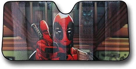 Plasticolor 003711R01 Marvel Deadpool Thumbs Up Accordion Style Car Truck SUV Front Windshield Sunshade - sugar skull car sunshade for windshield