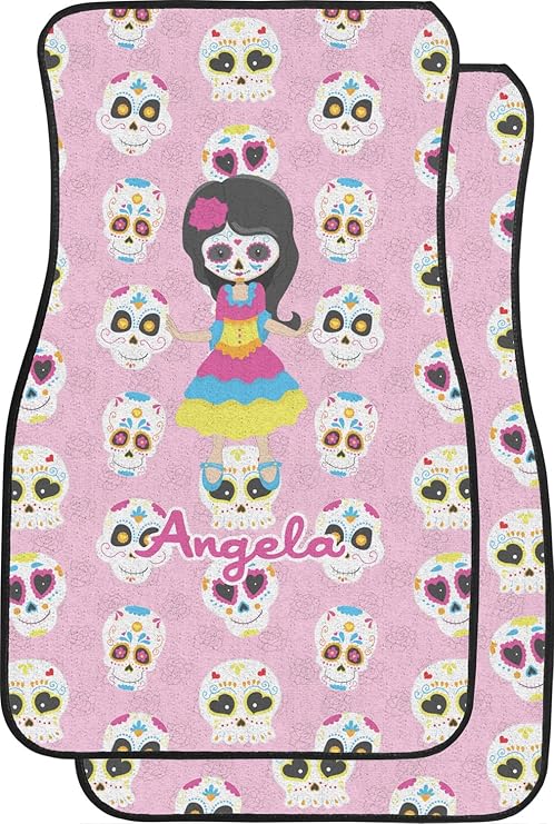 Personalized Kids Sugar Skulls Car Floor Mats (Front Seat) - sugar skull car floor mats