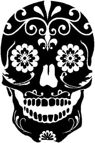 Sugar Skull Floral Mexican Window Sticker Decal – Black - sugar skull wreath for front door