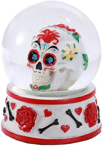 Pacific Giftware Day of The Dead Sugar Skull Head Water Globe 80mm Home Decor Gift Collectible - sugar skull wine glass