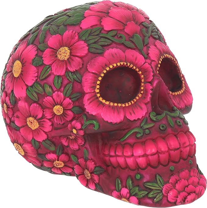 Nemesis Now Sugar Blossom Skull 14.5cm, Fuschia - sugar skull garden decor