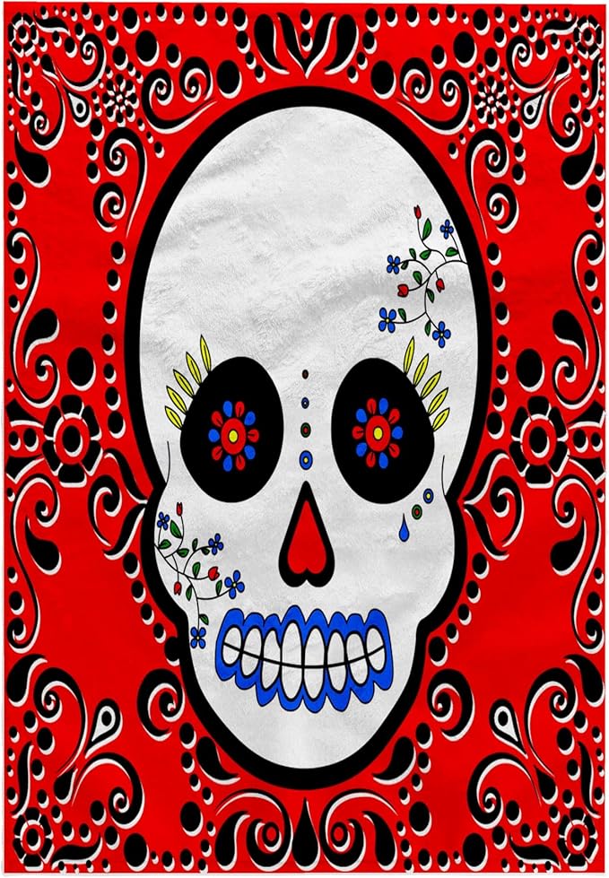 3D Rose Day of The Dead Día de Los Muertos Sugar Skull Red Black Scroll Design TWL_28866_1 Towel, 15" x 22", White - sugar skull beach towel