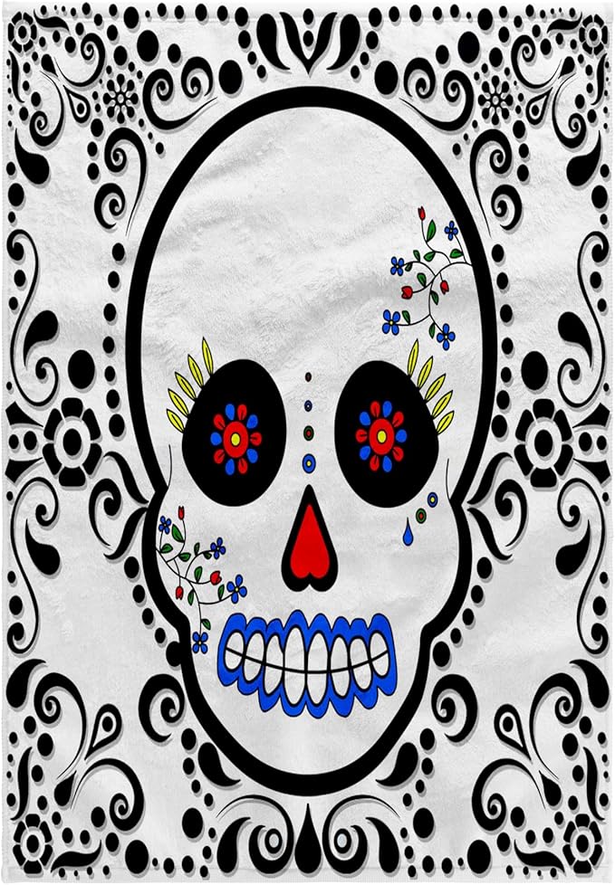 3D Rose Day of The Dead Día de Los Muertos Sugar Skull Red Black Scroll Design TWL_28865_1 Towel, 15" x 22" - sugar skull beach towel