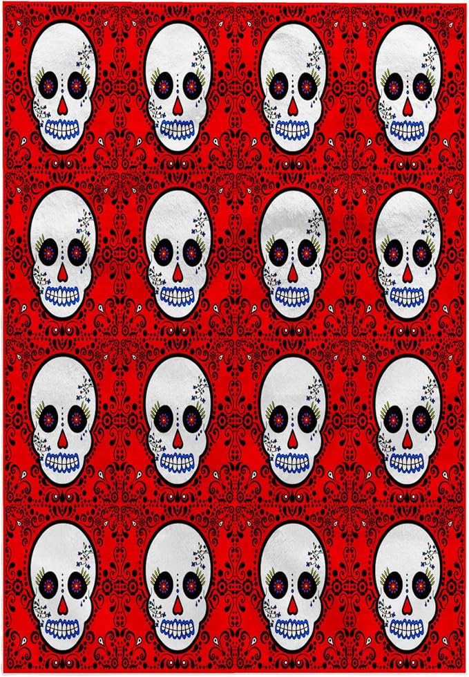 3D Rose Day of The Dead Día de Los Muertos Sugar Skull Print White Red TWL_28883_1 Towel, 15" x 22" - sugar skull beach towel