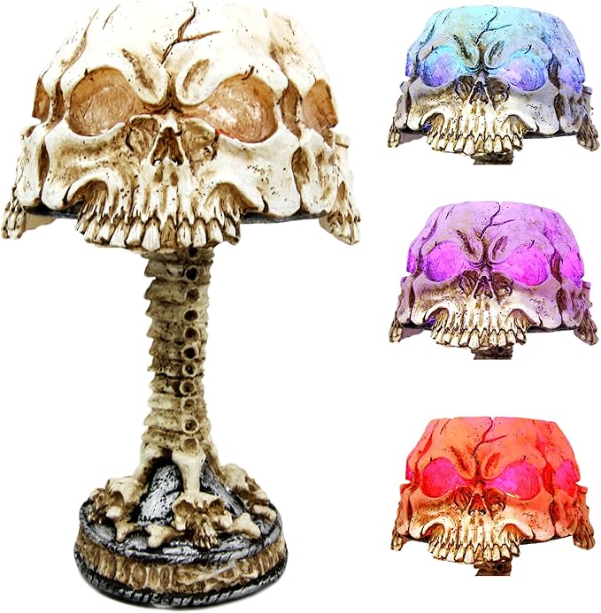 Day of The Dead Ossuary Triad Skull Faces Mini LED Color Changing Table Lamp Figurine, Resin - sugar skull table lamp