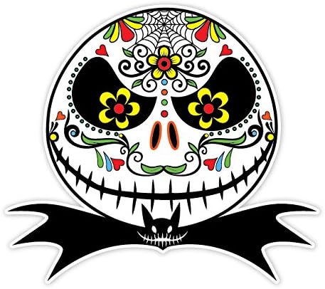 Mexican Sugar Skull Version 107 Jack Skellington Nightmare Before Christmas Funny Sticker Decal - Day of the Dead Home Decor Car Window Bumper Decal Sticker - SAME PRICE ALL SIZE! - sugar skull christmas decorations