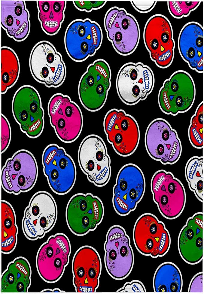 3dRose 15x22 Hand Towel - Sugar Skull Print Christmas Colors Designs Day of The Dead - sugar skull beach towel