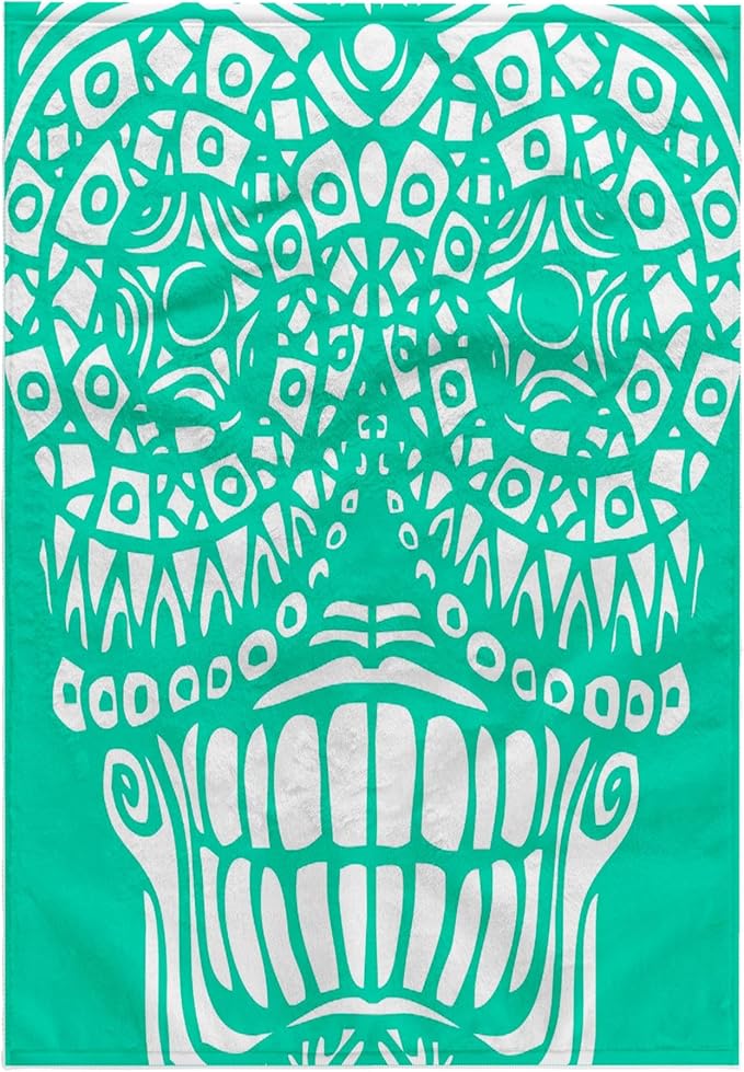 3dRose 15x22 Hand Towel - Sugar Skull Design in Aqua and White Designs - sugar skull beach towel