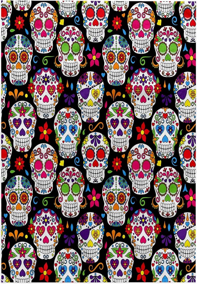 3D Rose Colorful Sugar Skulls Pattern Hand Towel, 15" x 22", Multicolor - sugar skull beach towel