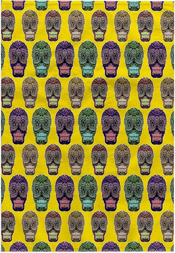 3dRose Sugar Skulls on Yellow Background Towel, 15 x 22 - sugar skull beach towel