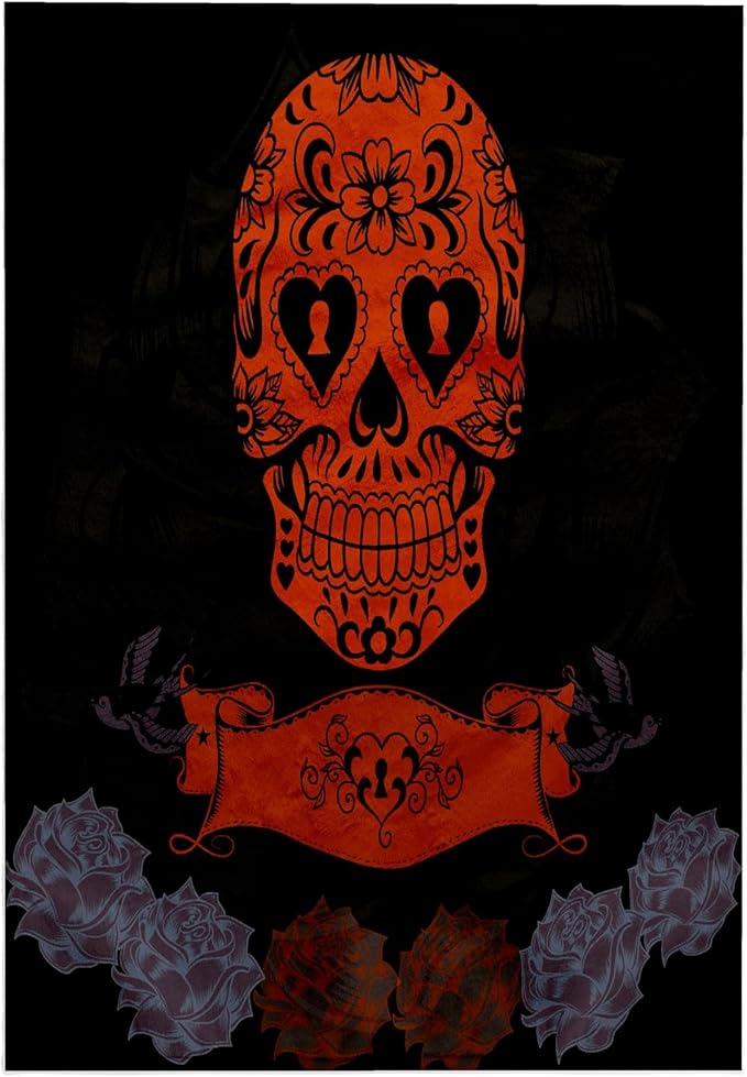 3dRose 15x22 Hand Towel - Day of The Dead. Cool Design. Orange, Black and Grey. Sugar Skull - sugar skull beach towel