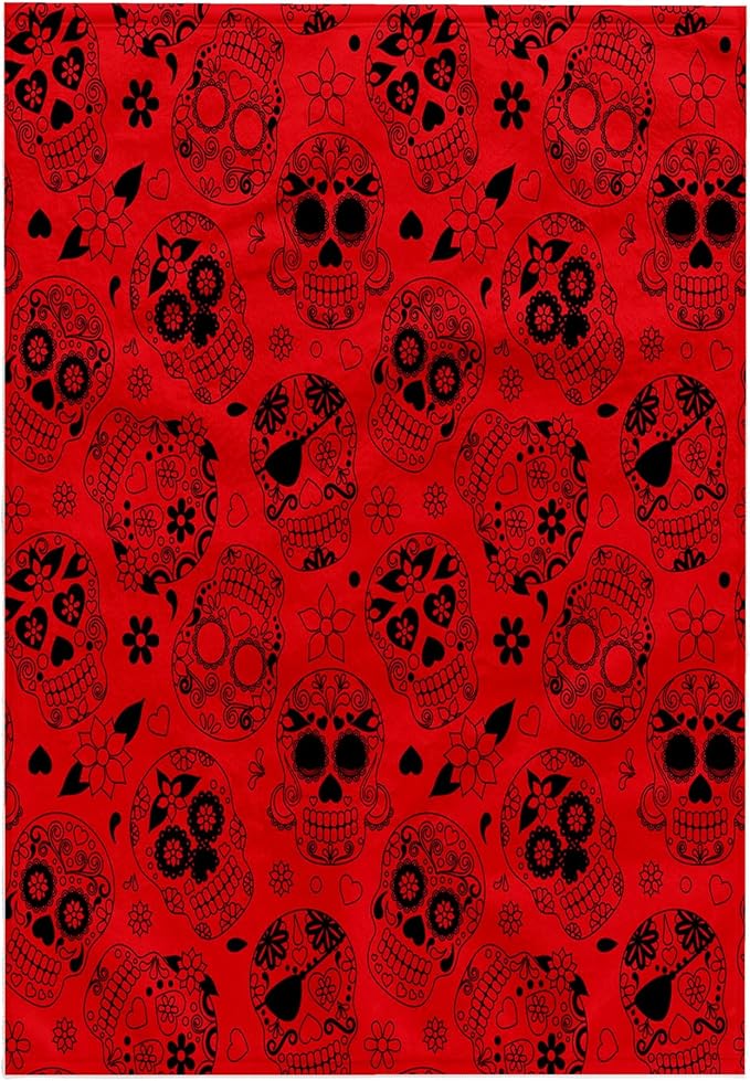 3D Rose Black and Red Sugar Skulls Pattern Hand Towel, 15" x 22", Multicolor - sugar skull beach towel
