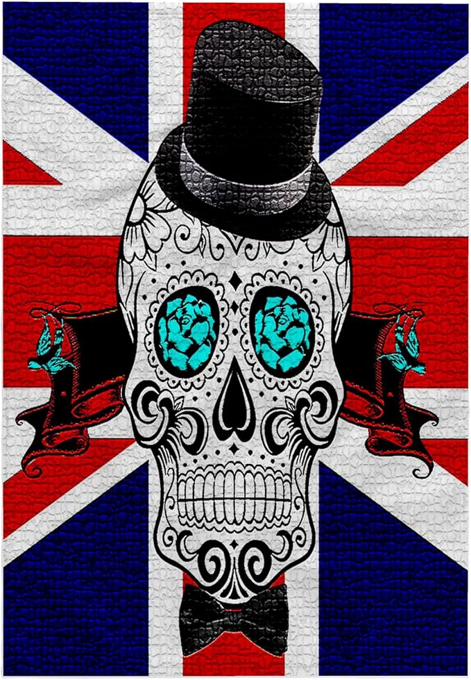 3dRose 15x22 Hand Towel - Sugar Skull, Flag of England, Day of The Dead, hat and Bow Sugar Skull - sugar skull beach towel