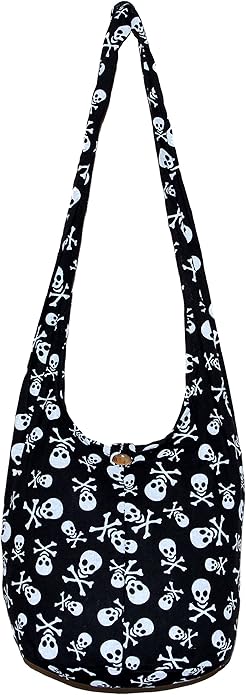 Skull Bohemian Boho Hobo Hippie Gothic Crossbody Bag Purse 33" Black - sugar skull handbags for sale