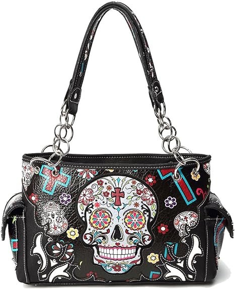 Sugar Skull Purse with Concealed Carry Pocket Day of The Dead Handbag - sugar skull handbags for sale