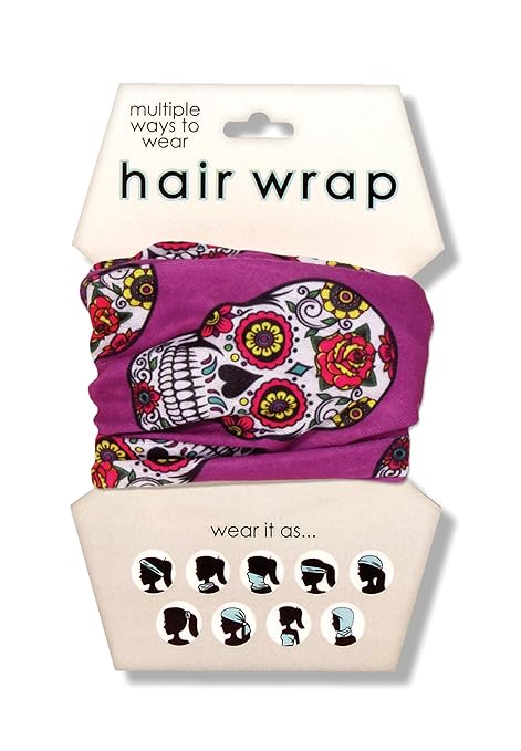 Spoontiques Sugar Skull Hair Wrap - Multifunctional Bandanna, Headband, Hair Tie, Gaiter, and Scarf - sugar skull flower crown