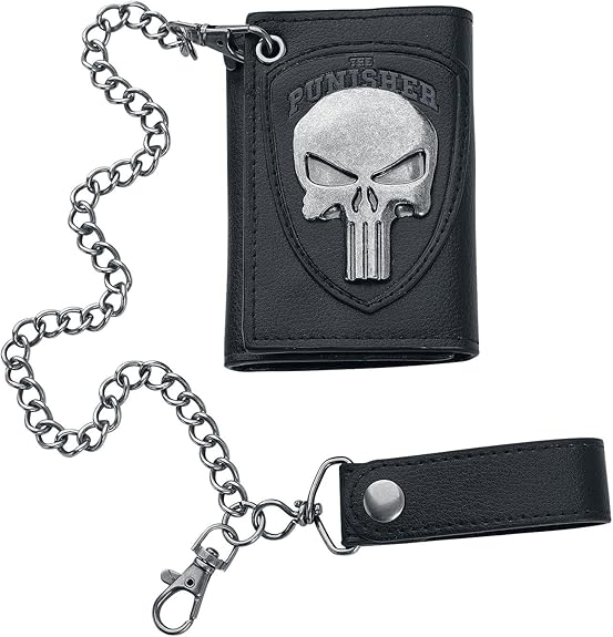Marvel The Punisher Skull Logo Mens Biker Chain Wallet,Black,One Size - sugar skull wallets for women