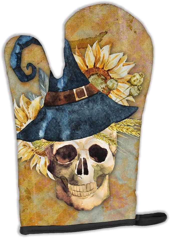 Caroline's Treasures BB5126OVMT Day of the Dead Witch Skull Oven Mitt Heat Resistant Thick Oven Mitt for Hot Pans and Oven, Kitchen Mitt Protect Hands, Cooking Baking Glove - sugar skull oven mitts