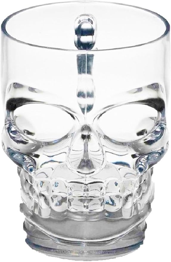 Circleware Skull Face Beer Mug Drinking Glasses with Handle, Set of 2, Heavy Base Funny Entertainment Glassware for Water, Juice and Halloween Decorations Beverage Gifts, 17.6 oz. - sugar skull tumbler with straw