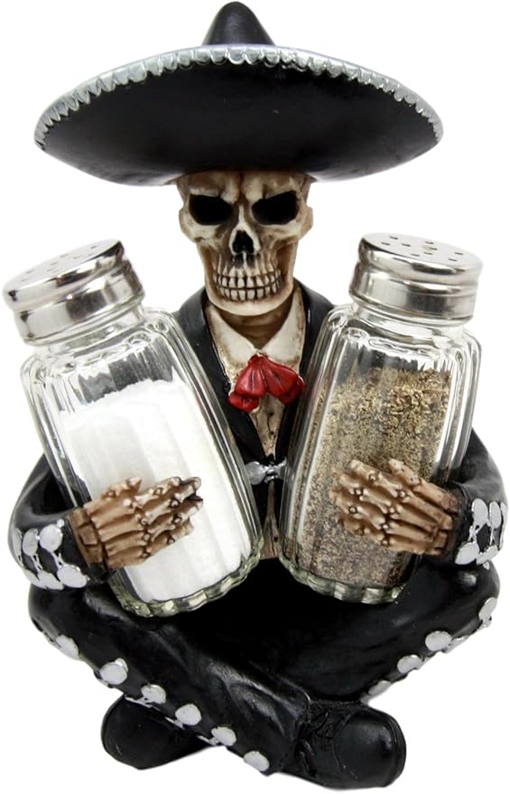 Ebros Day of The Dead Skeleton Mariachi Wedding Singer Salt Pepper Shakers Holder Figurine 7" H As Dias De Muertos Sugar Skull Themed Decor Statue Skeletons Skulls Halloween Ossuary Gothic Spooky - sugar skull figurine collectible