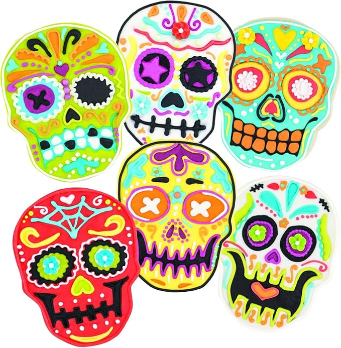 Spectrum Day of the Dead Cookie Cutter Skull Stamps Galletas Dia De Los Muertos Cookie Kit for Baking Decorating Skull Sugar Cookies, Reversible Skull Cookie Stamp Impression Designs with Cutter - sugar skull christmas ornament