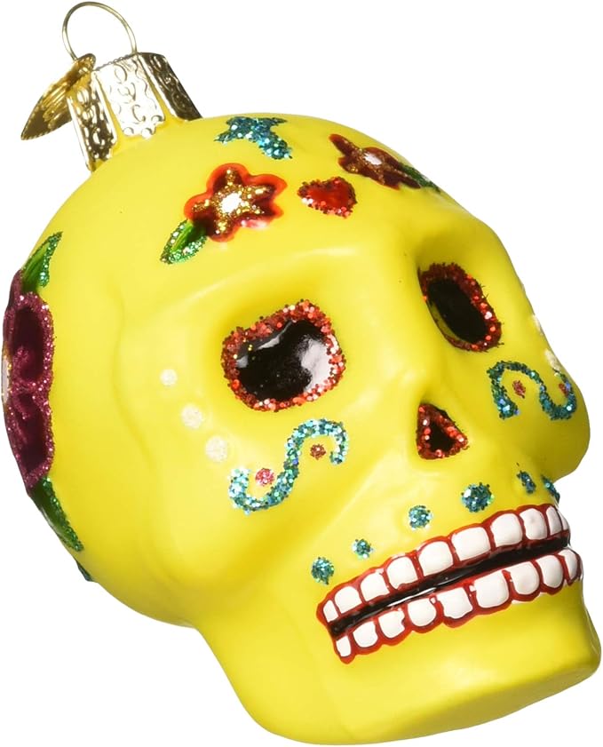 Old World Christmas Sugar Skull Glass Blown Ornament for Christmas Tree, Handcrafted Holiday Decoration, Day of the Dead Collection - sugar skull christmas ornament