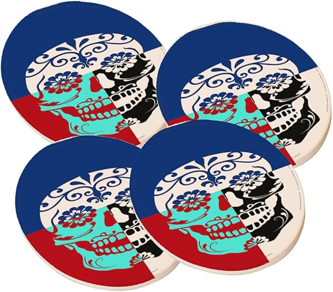 Texas Sugar Skull - Round Sandstone Drink Coaster (set of 4) by Elements of Space™ - sugar skull coasters set
