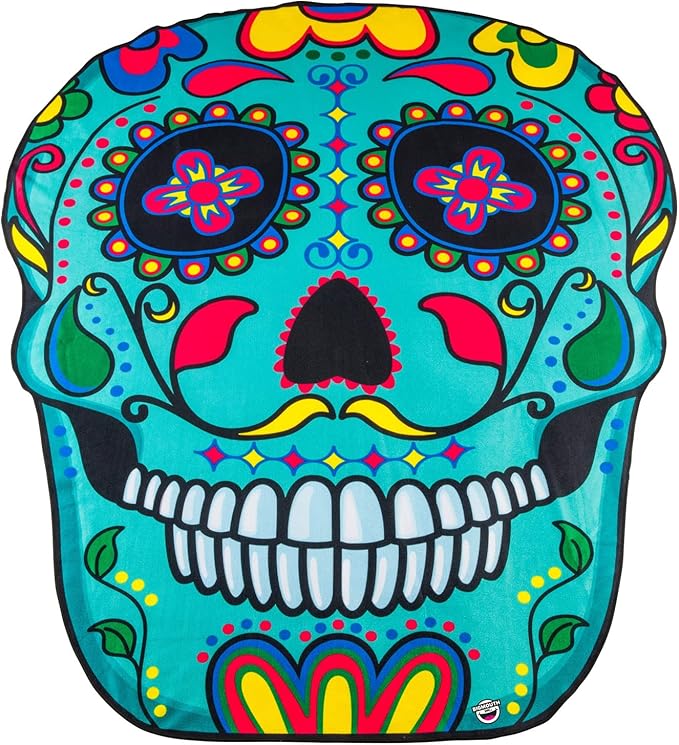 BigMouth Inc Giant Beach Blanket, Fun Summer Beach Towel, Large Size for Kids Teens & Adults, Quick Dry Microfiber Material - Sugar Skull, 5 Feet Long - sugar skull car floor mats