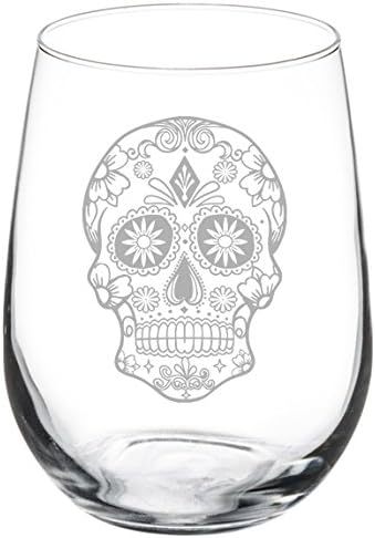 MIP Wine Glass Goblet Sugar Candy Skull (17 oz Stemless) - sugar skull coffee cup