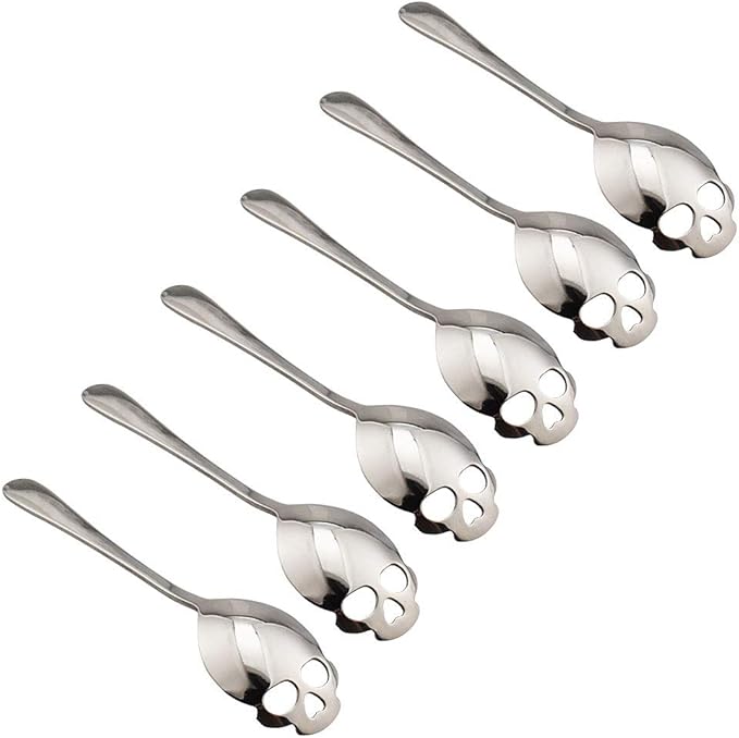 Skull Sugar Stainless Steel 304 Tea & Coffee Stirring Spoon Set of 6 - Silver Coffee Scoop - sugar skull coffee cup