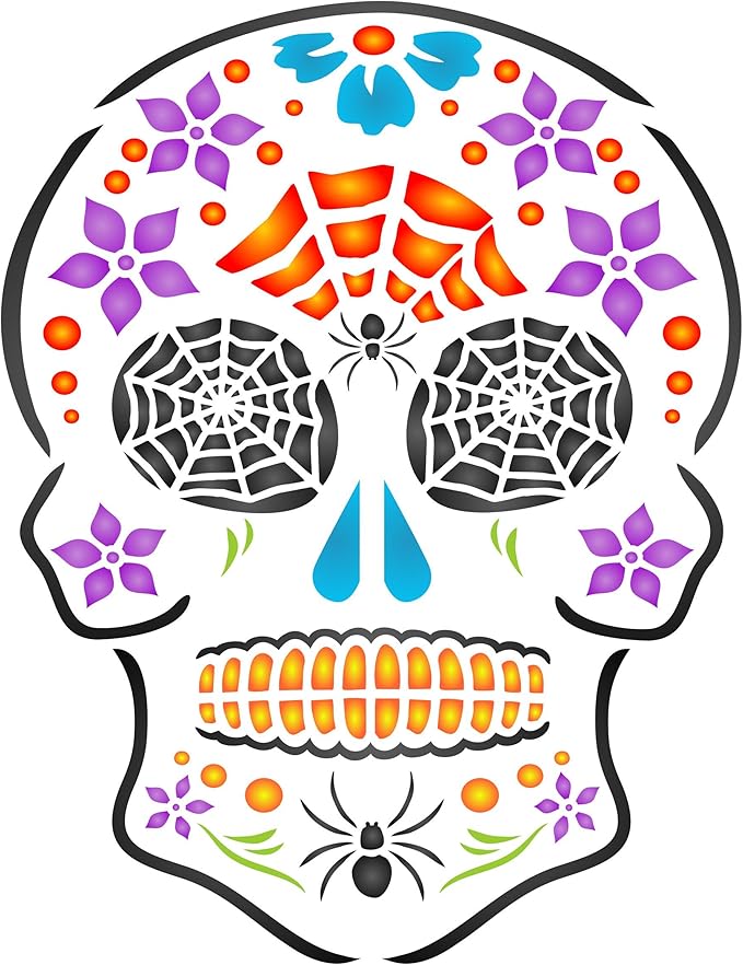 Halloween Sugar Skull Stencil, 8 x 10.5 inch (M) - Day of The Dead Décor Stencils by Craft KREATIVELY - sugar skull poster print