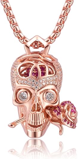 Karseer "Romance Forever Skull & Rose Charm Unisex Pendant Necklace with Crystal Brain Hidden Inside - sugar skull plates set