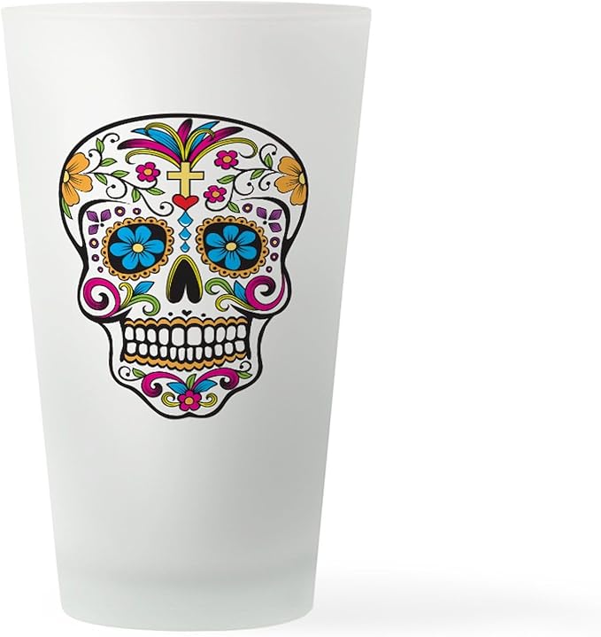 CafePress Sugar Skull Pint Glass, 16 oz. Drinking Glass - sugar skull coffee cup