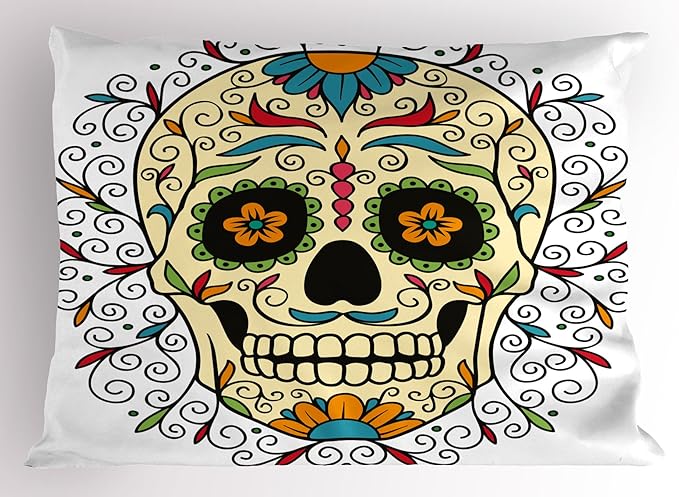 Ambesonne Sugar Skull Pillow Sham, Catrina Calavera Featured Ornaments Macabre Remember The Dead Theme, Decorative Standard Size Printed Pillowcase, 26" X 20", Multicolor - sugar skull throw pillow
