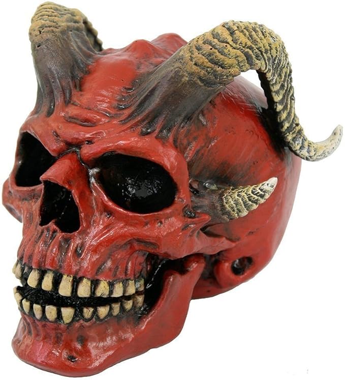 Pacific Giftware Red Devil Horned Skull Figurine Collectible Tabletop Dark Fantasy Accent 5 inch Tall - sugar skull figurine collectible