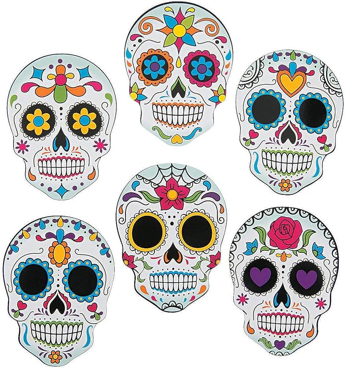 Day of The Dead Mini Sugar Skull Cutouts - Set of 12 - Halloween Party Decor and Classroom Wall Decorations - sugar skull christmas decorations
