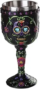 Pacific Giftware Day of The Dead Celebration Black Sugar Skull Floral Design Collectible Wine Goblet 7oz - sugar skull coffee cup