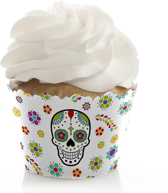Big Dot of Happiness Day of the Dead - Halloween Sugar Skull Party Decoration - Party Cupcake Wrappers - Set of 12 - sugar skull coffee cup