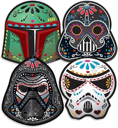 Sticker Pack: Dark Side Villain Sugar Skulls - Movie Star Inspired Skull Vehicle Stickers/Decals. - sugar skull vinyl sticker