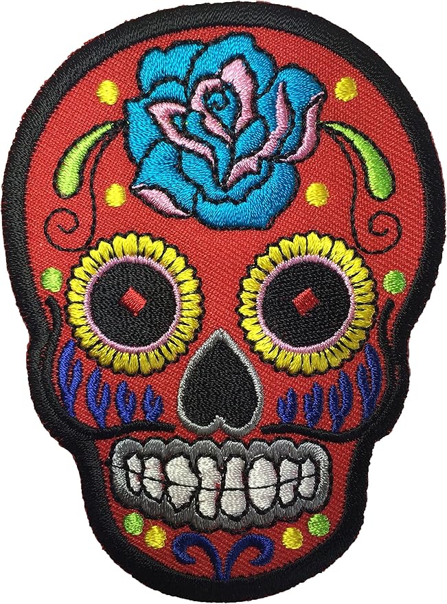 Mexican Sugar Skull Tattoo Dead Head Biker DIY Embroidered Applique Sew on Iron on Patch - Red (IRON-MEXI-01-RD) - sugar skull temporary tattoo