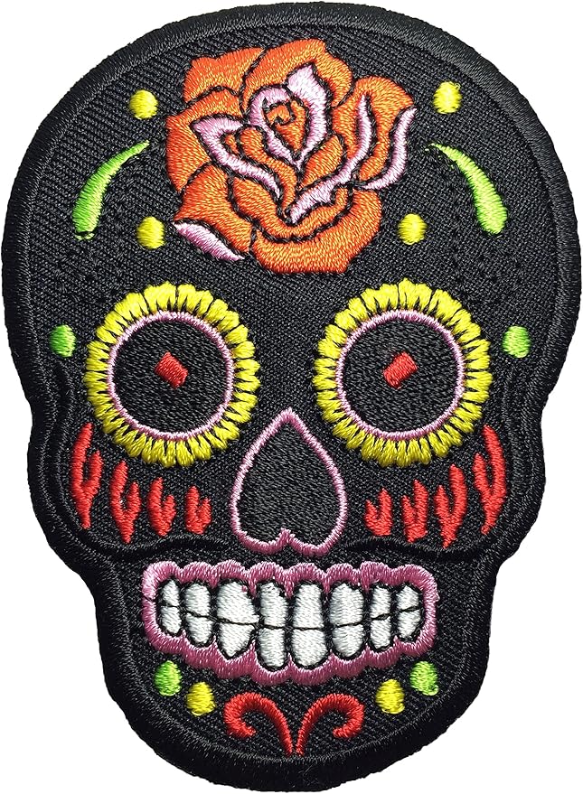 Mexican Sugar Skull Tattoo Dead Head Biker DIY Embroidered Applique Sew on Iron on Patch - Black (IRON-MEXI-01-BK) - sugar skull temporary tattoo