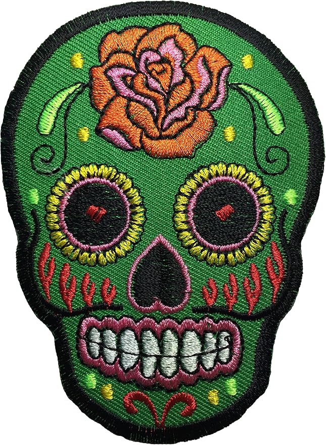 Mexican Sugar Skull Tattoo Dead Head Biker DIY Embroidered Applique Sew on Iron on Patch - Green (IRON-MEXI-01-GN) - sugar skull temporary tattoo