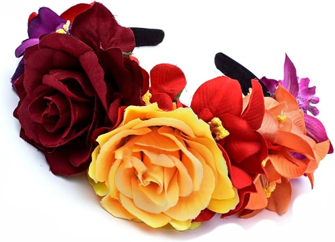 DreamLily Day of The Dead Headband Costume Rose Flower Crown Mexican Headpiece BC40 - sugar skull flower crown