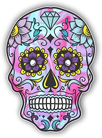 Sugar Skull Sticker Dia de Los Muertos Decal Mexican Day of The Dead Stickers for Notebook car Truck Laptop Many Color Options (Light Blue Pink) - sugar skull vinyl sticker