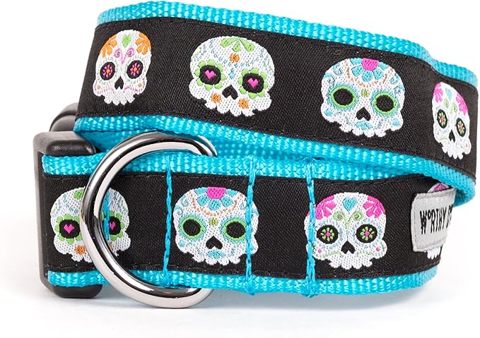 The Worthy Dog Skeleton Sugar Skulls and Flowers Day of The Dead Color-ful Adjustable Collar Dog Made of Nylon Dog For Walking and Comfortable Strong for Dog Black Size Extra Large - sugar skull plates set